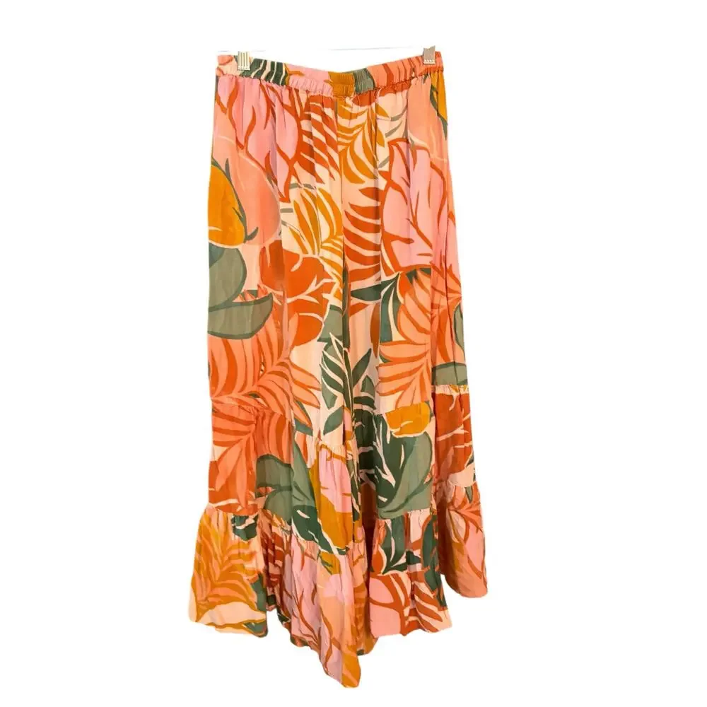 True Destinations Wide Leg Pants L Botanical Jungle Print Whimsical Resortwear - Picture 5 of 9
